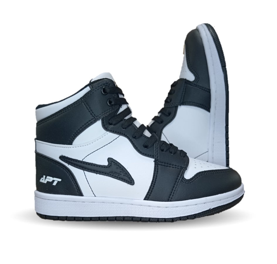 Tenis Urbano tipo Bota de piel con agujetas Apt 409 Negro/Blanco Unisex para niño, niña, dama y junior