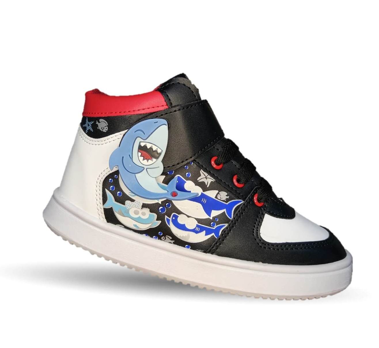 Tenis Urbano tipo Bota con agujetas con contactel Atrom 100 Negro/Blanco/Rojo para niño
