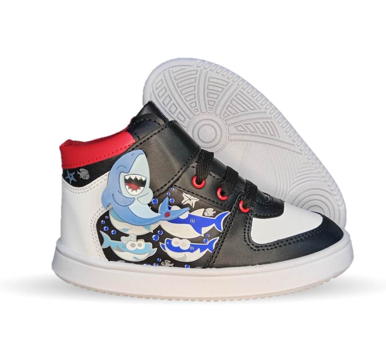 Tenis Urbano tipo Bota con agujetas con contactel Atrom 100 Negro/Blanco/Rojo para niño