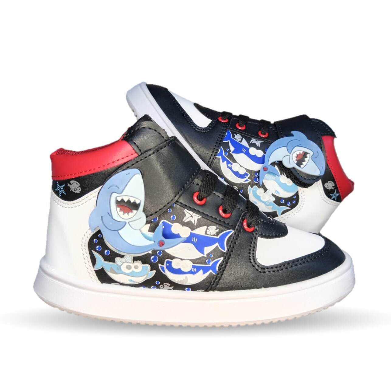 Tenis Urbano tipo Bota con agujetas con contactel Atrom 100 Negro/Blanco/Rojo para niño