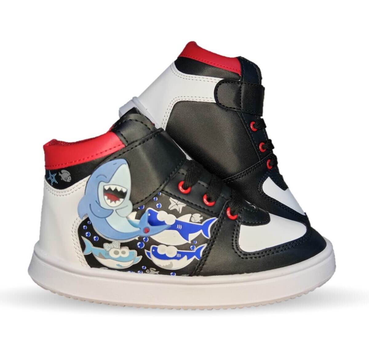 Tenis Urbano tipo Bota con agujetas con contactel Atrom 100 Negro/Blanco/Rojo para niño