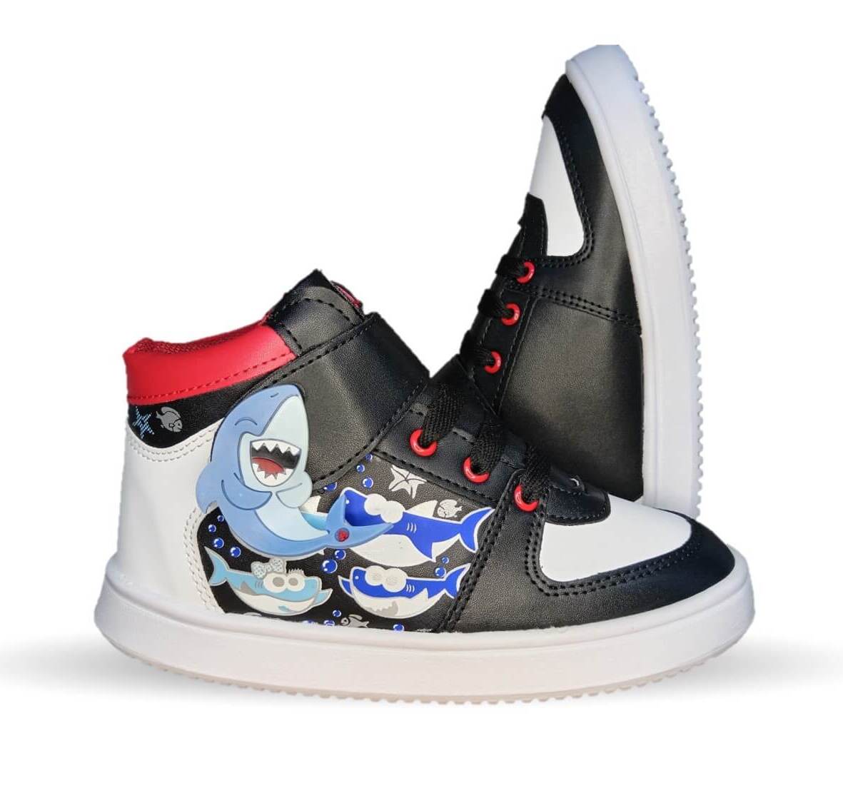 Tenis Urbano tipo Bota con agujetas con contactel Atrom 100 Negro/Blanco/Rojo para niño
