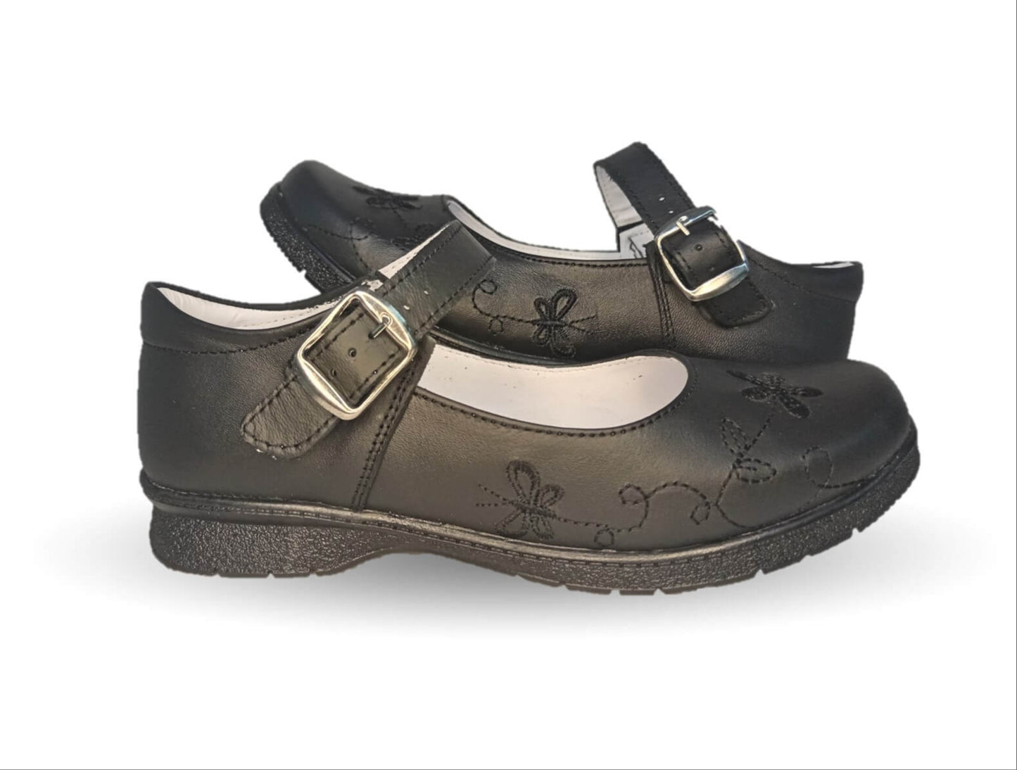 Zapato Escolar y Casual de piel con hebilla Brianda 1 Negro para niña