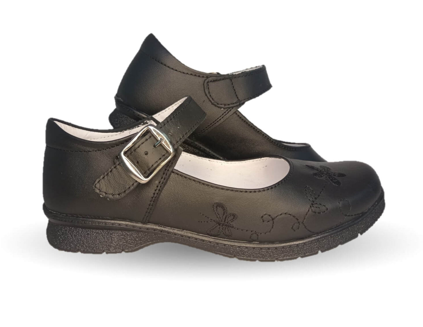 Zapato Escolar y Casual de piel con hebilla Brianda 1 Negro para niña