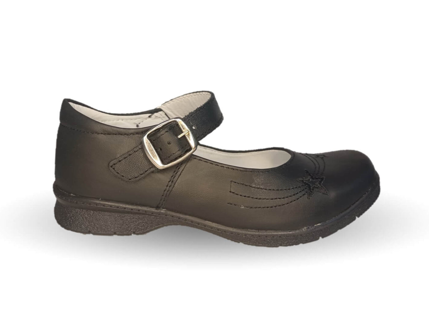 Zapato Escolar y Casual de piel con hebilla Brianda 6 Negro para niña