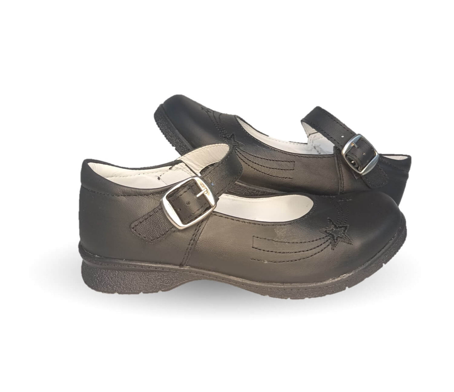 Zapato Escolar y Casual de piel con hebilla Brianda 6 Negro para niña