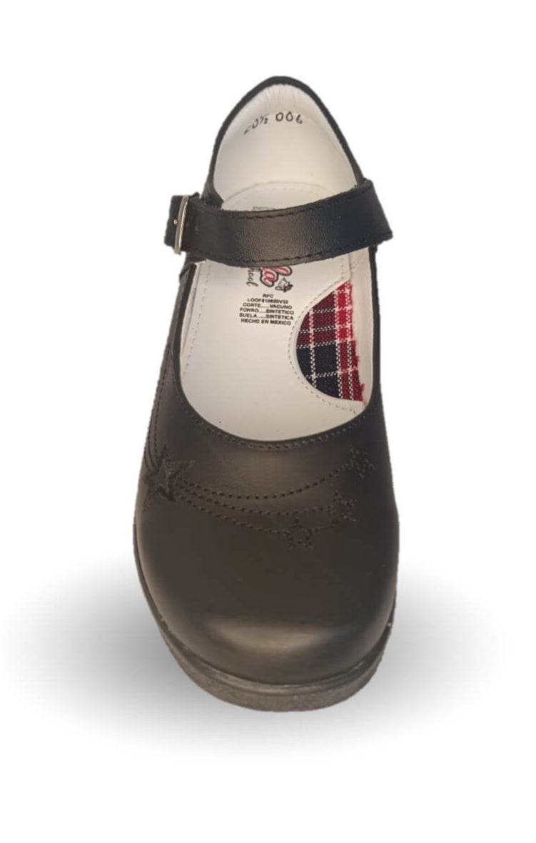 Zapato Escolar y Casual de piel con hebilla Brianda 6 Negro para niña