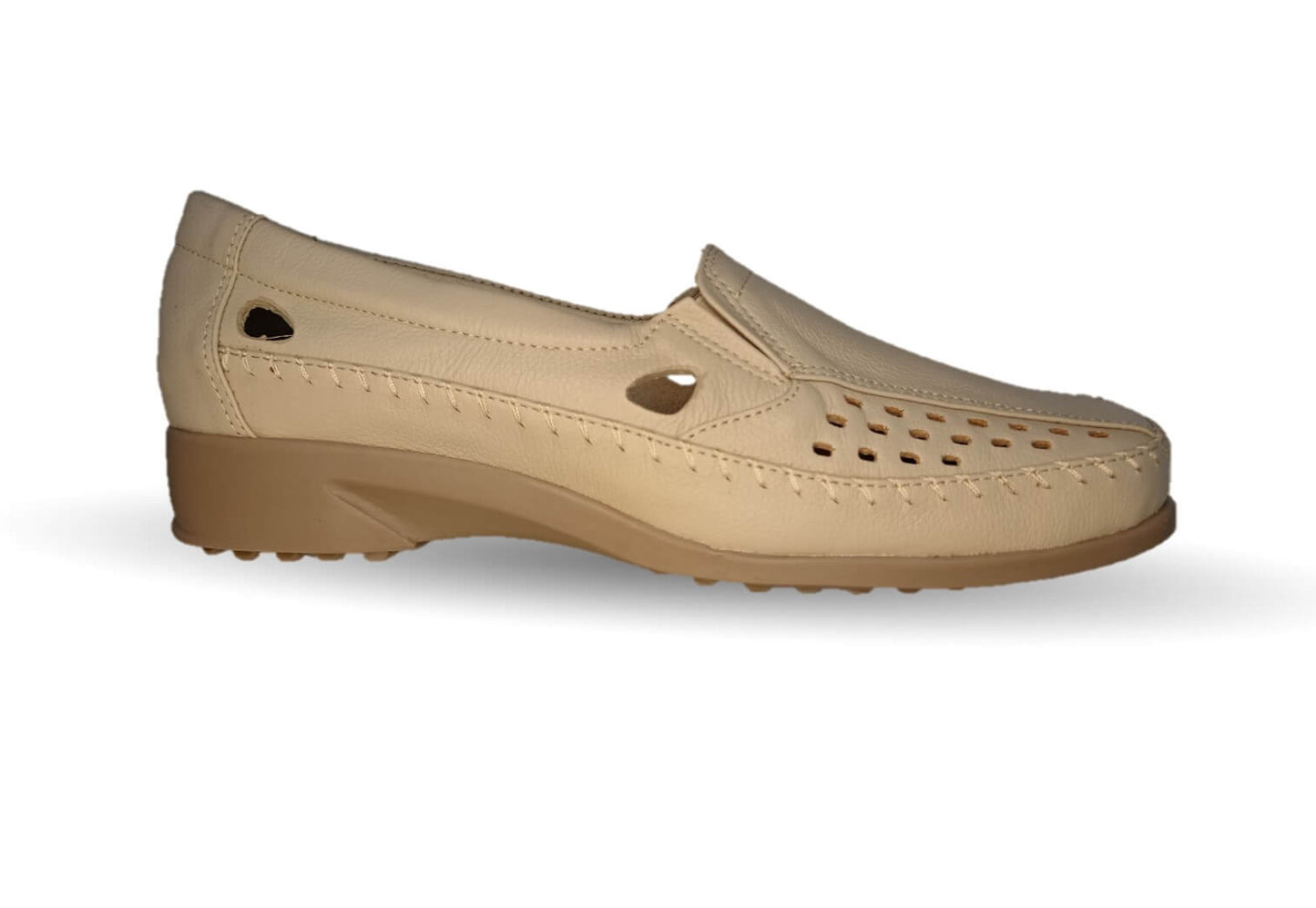Zapato de Confort y Casual abierto de piel de ternera con Shock Point Capricho 15020 Hueso para mujer