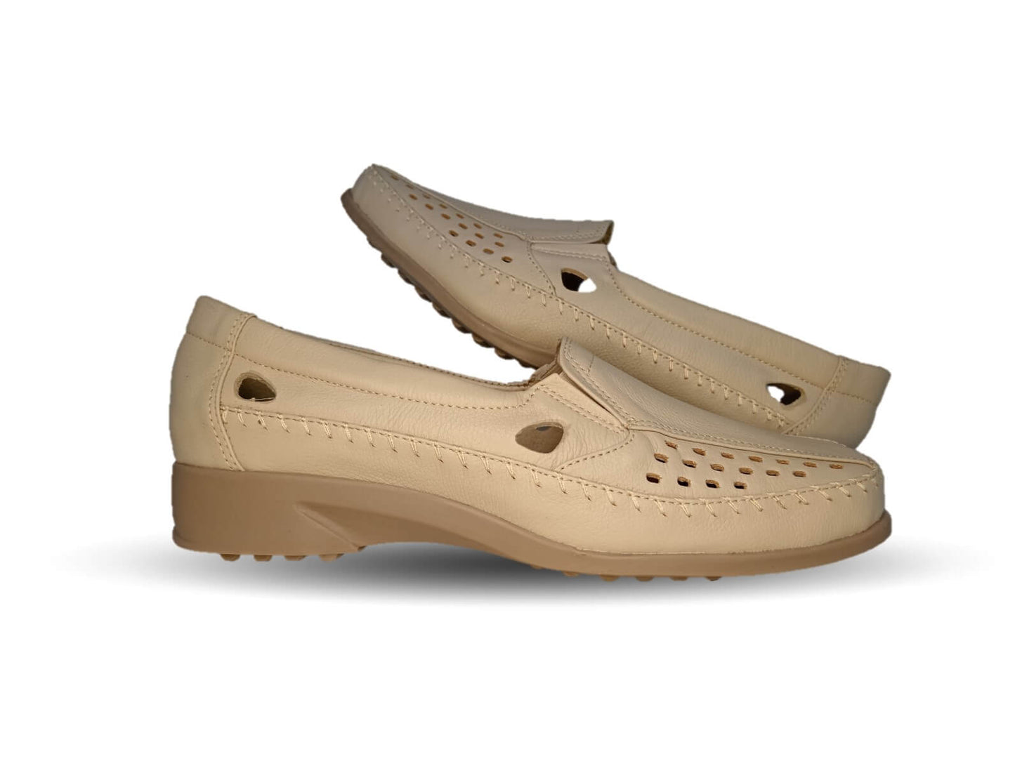 Zapato de Confort y Casual abierto de piel de ternera con Shock Point Capricho 15020 Hueso para mujer
