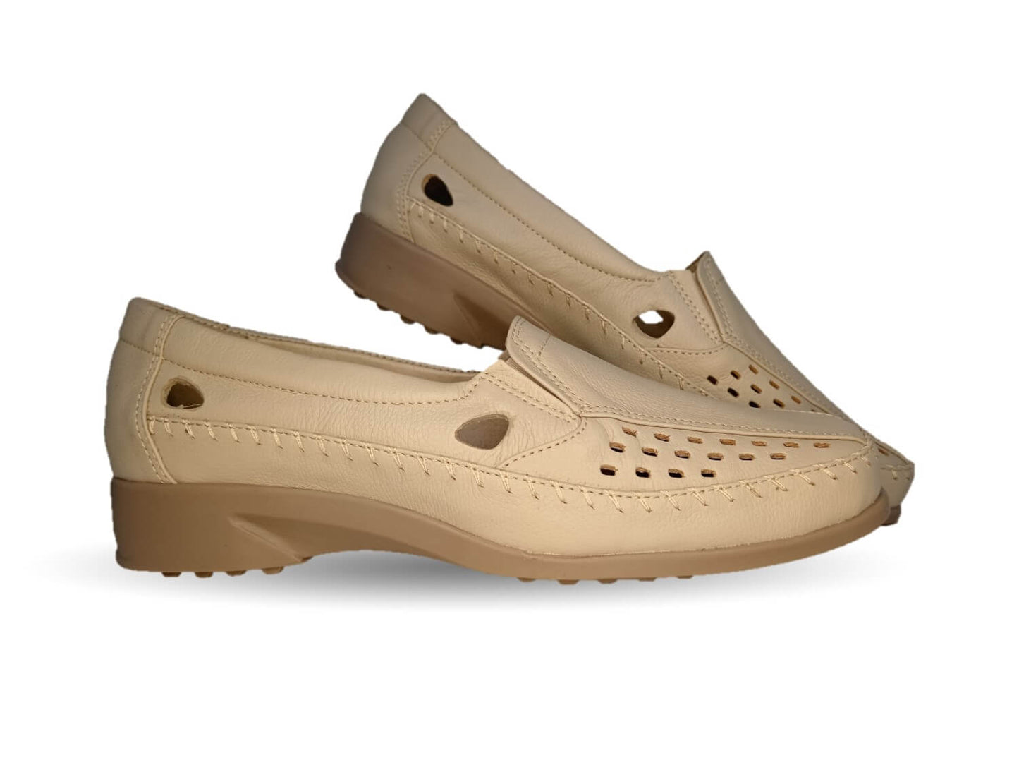 Zapato de Confort y Casual abierto de piel de ternera con Shock Point Capricho 15020 Hueso para mujer