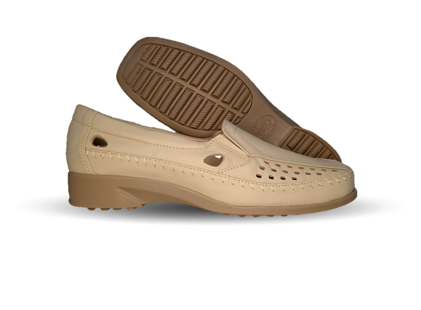 Zapato de Confort y Casual abierto de piel de ternera con Shock Point Capricho 15020 Hueso para mujer