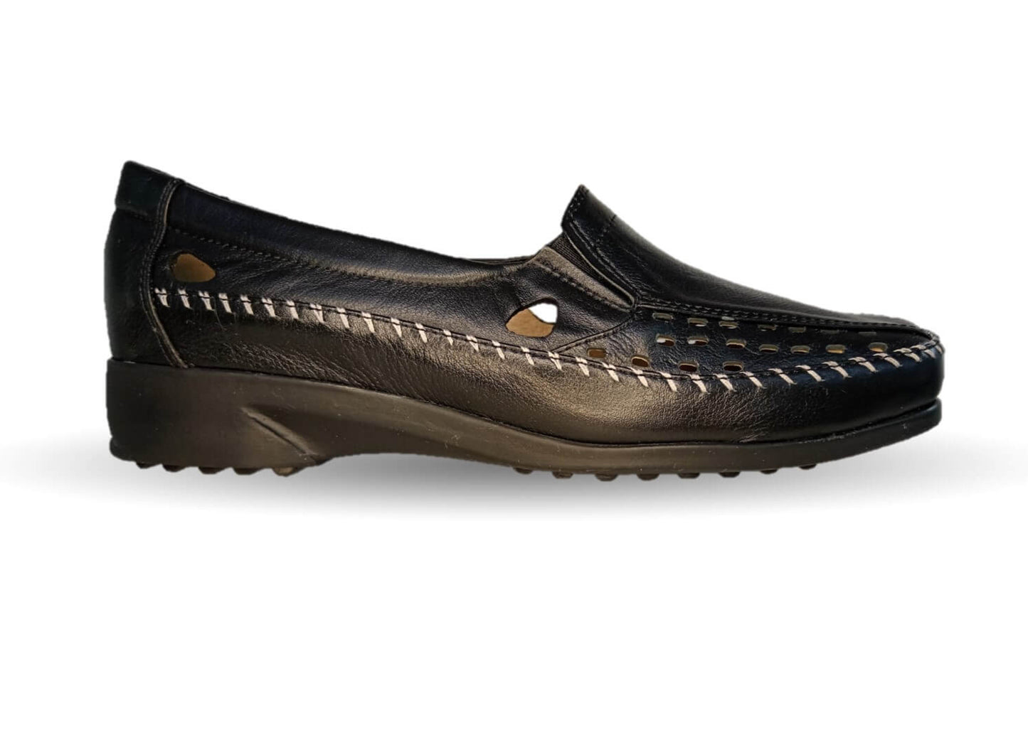 Zapato de Confort y Casual abierto de piel de ternera con Shock Point Capricho 15020 Negro para mujer