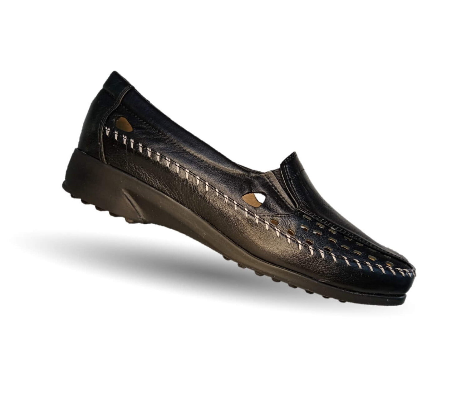 Zapato de Confort y Casual abierto de piel de ternera con Shock Point Capricho 15020 Negro para mujer