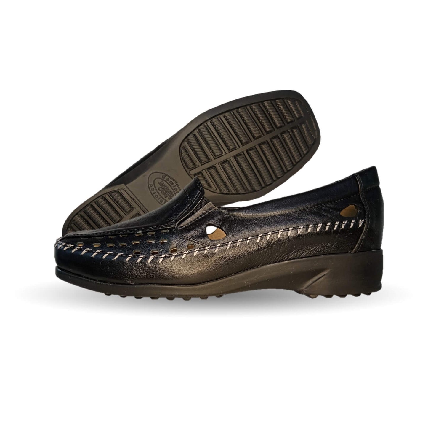 Zapato de Confort y Casual abierto de piel de ternera con Shock Point Capricho 15020 Negro para mujer