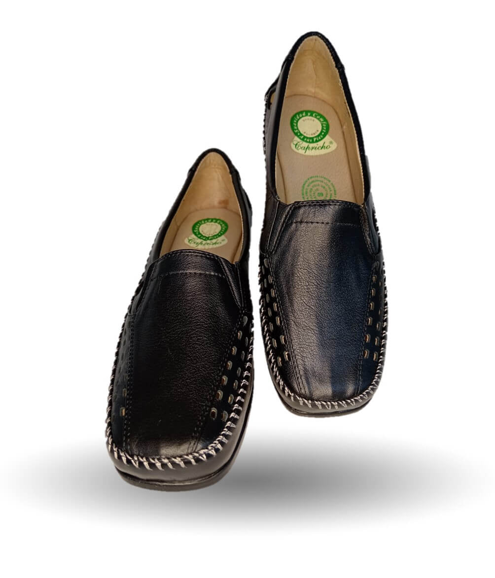 Zapato de Confort y Casual abierto de piel de ternera con Shock Point Capricho 15020 Negro para mujer