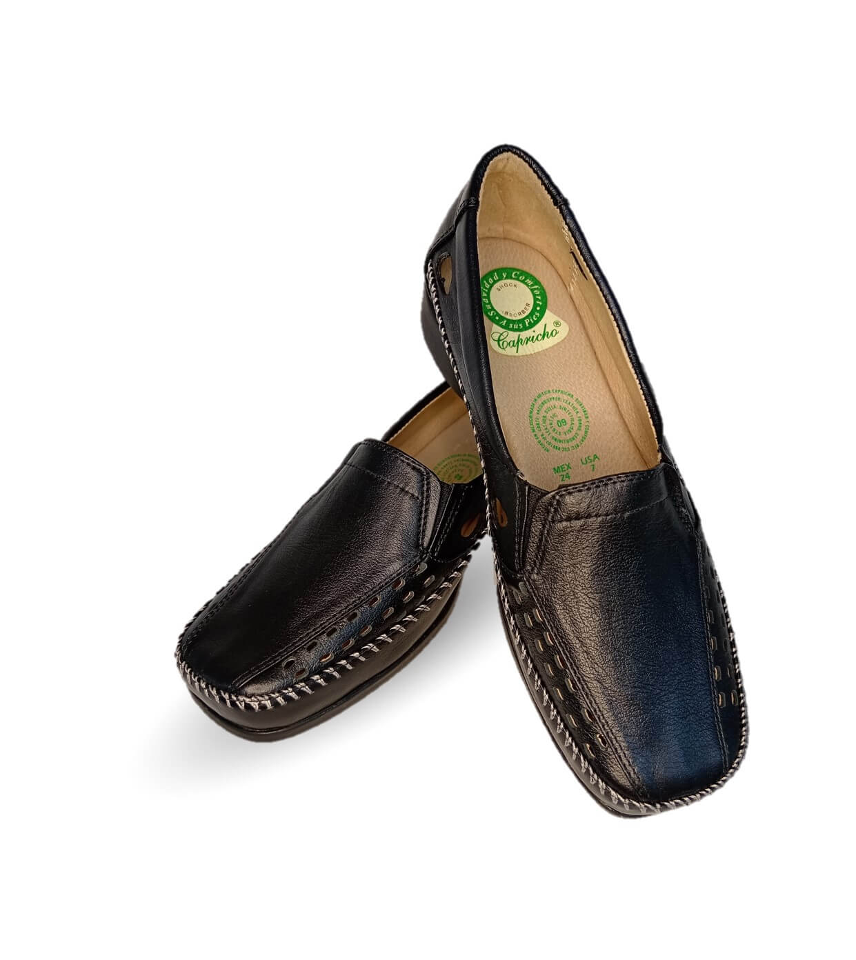 Zapato de Confort y Casual abierto de piel de ternera con Shock Point Capricho 15020 Negro para mujer