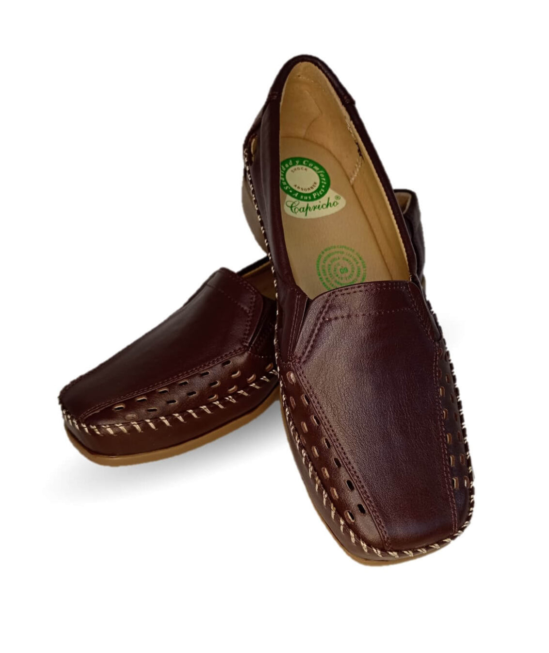 Zapato de Confort y Casual abierto de piel de ternera con Shock Point Capricho 15020 Vino para mujer