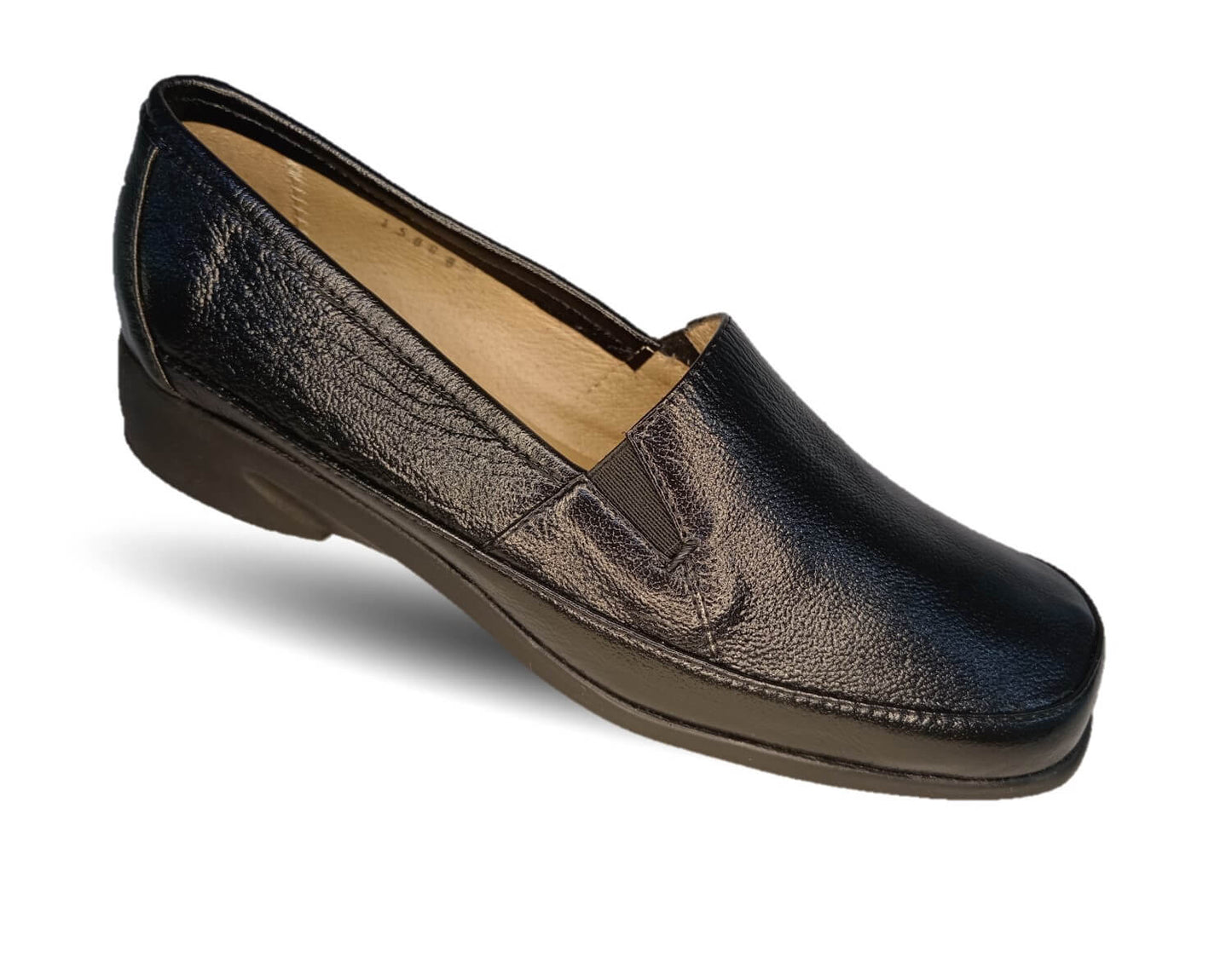 Zapato de Confort y Casual de piel de ternera con Shock Point Capricho 15066 Barnicheta Black para mujer