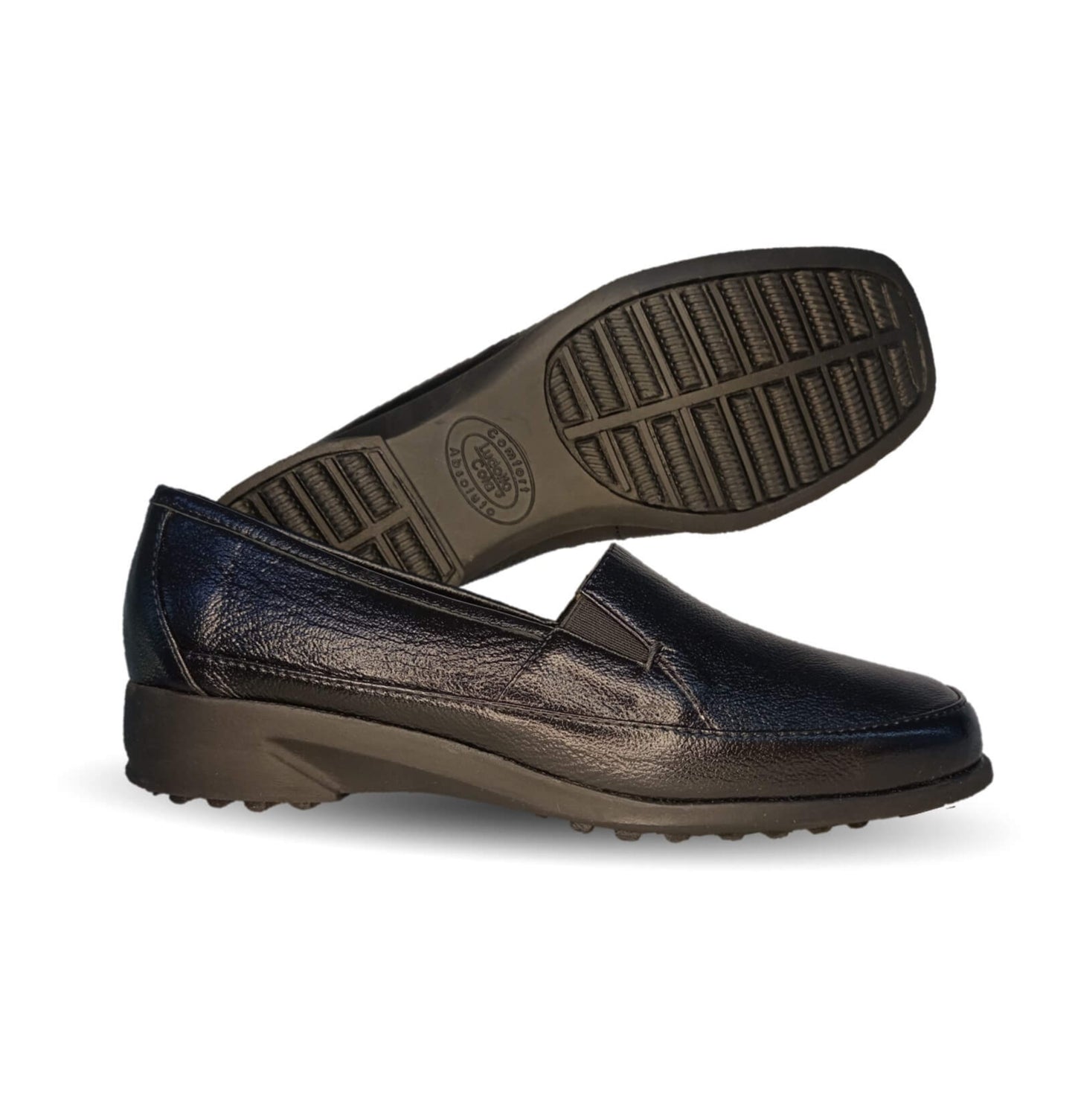 Zapato de Confort y Casual de piel de ternera con Shock Point Capricho 15066 Barnicheta Black para mujer