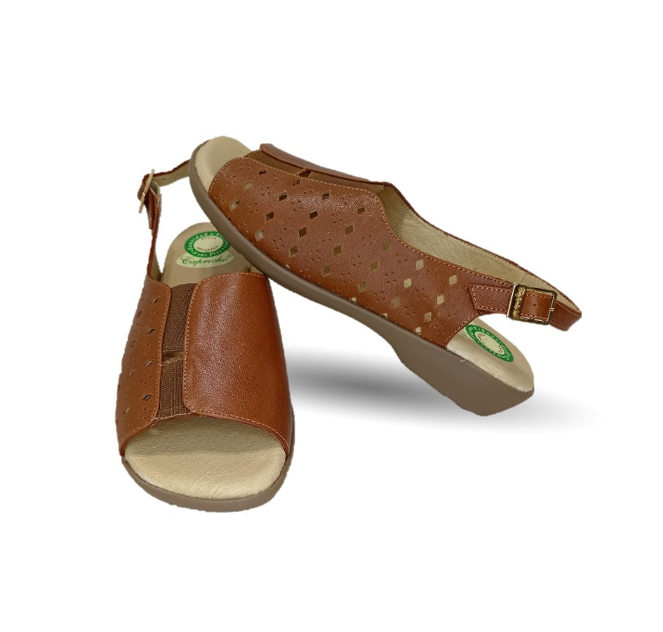 Sandalia de Confort de piel de ternera con Shock Point Capricho 16371 Brandy para mujer