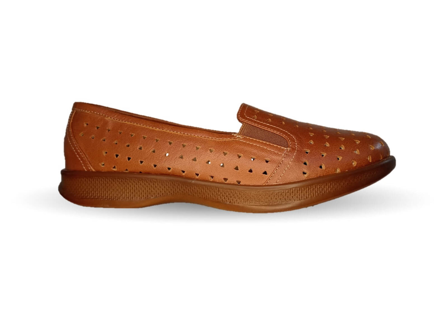 Zapato de Confort y Casual de piel de ternera con suela extra ligera y Shock Point Capricho 23017 Brandy para mujer