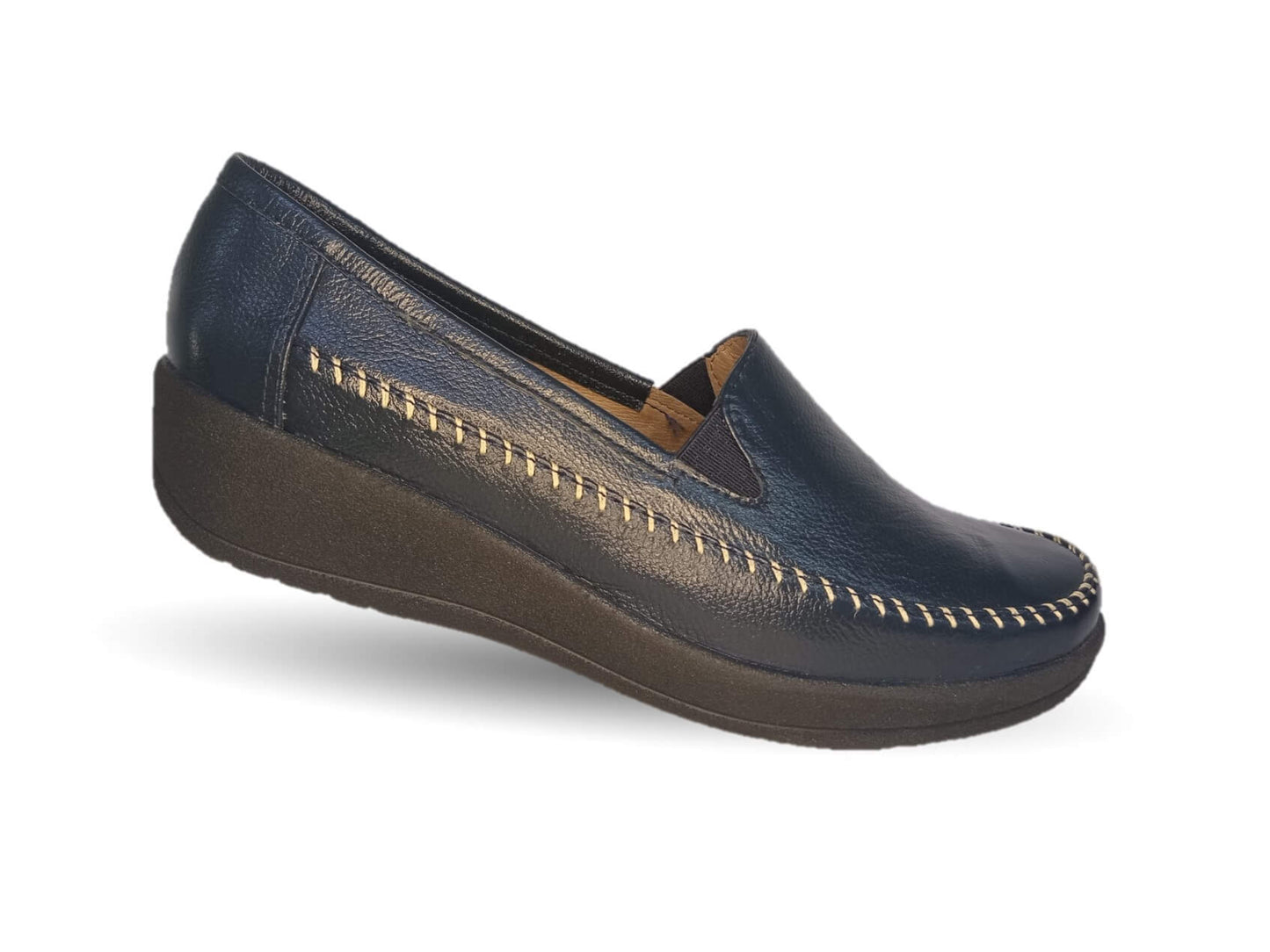 Zapato de Confort y Casual de piel de ternera con Shock Point Capricho 73014 Azul Marino para mujer
