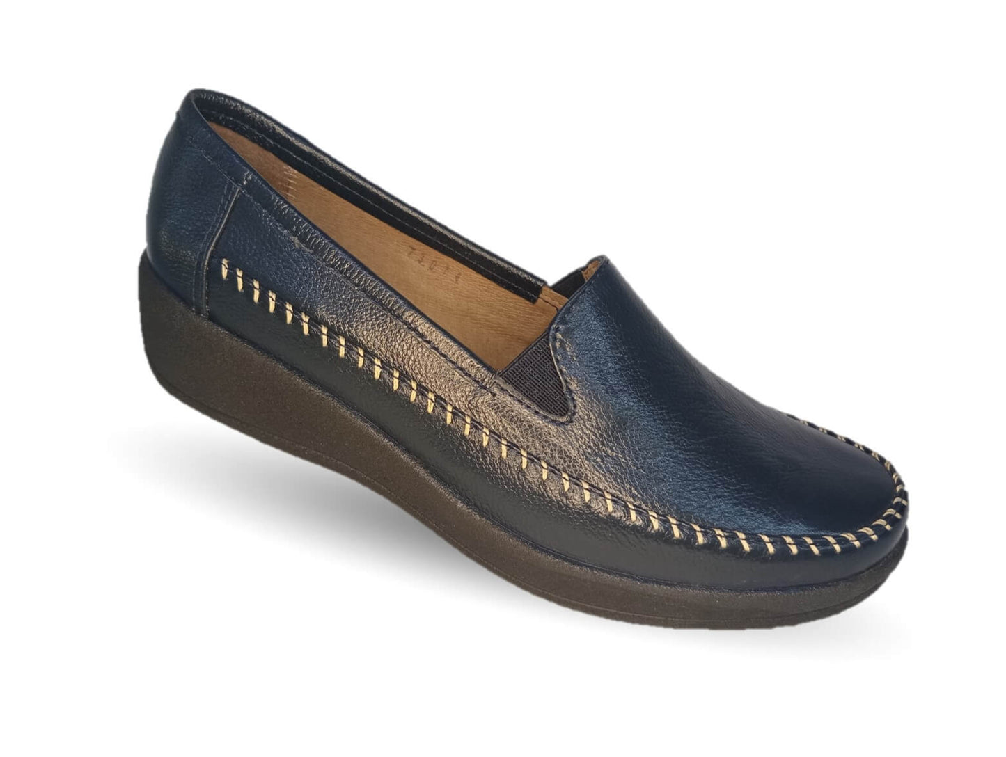 Zapato de Confort y Casual de piel de ternera con Shock Point Capricho 73014 Azul Marino para mujer