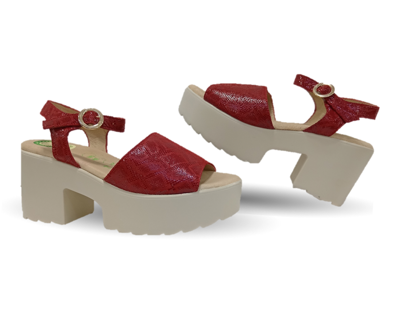 Sandalia de Confort de piel de ternera con Shock Point Capricho 82000 Serpiente Rojo para mujer