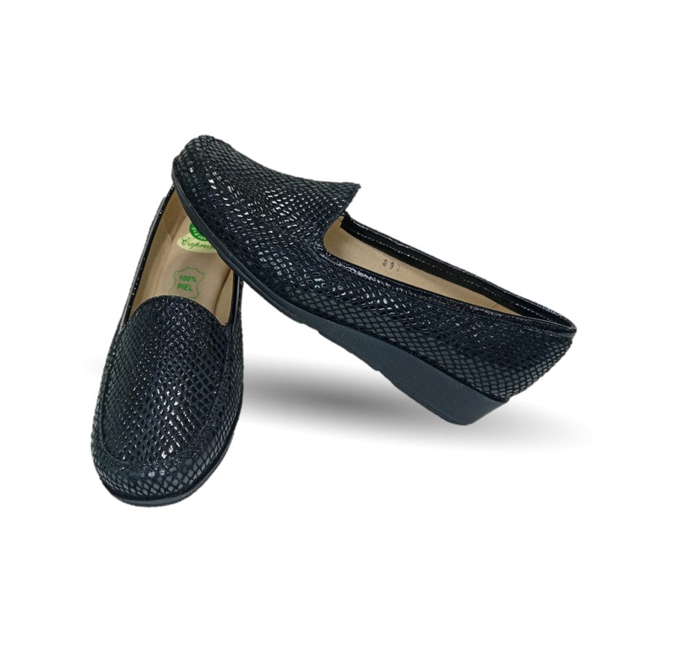 Zapato de Confort y Casual de piel de ternera con Shock Point Capricho 92 Negro para mujer