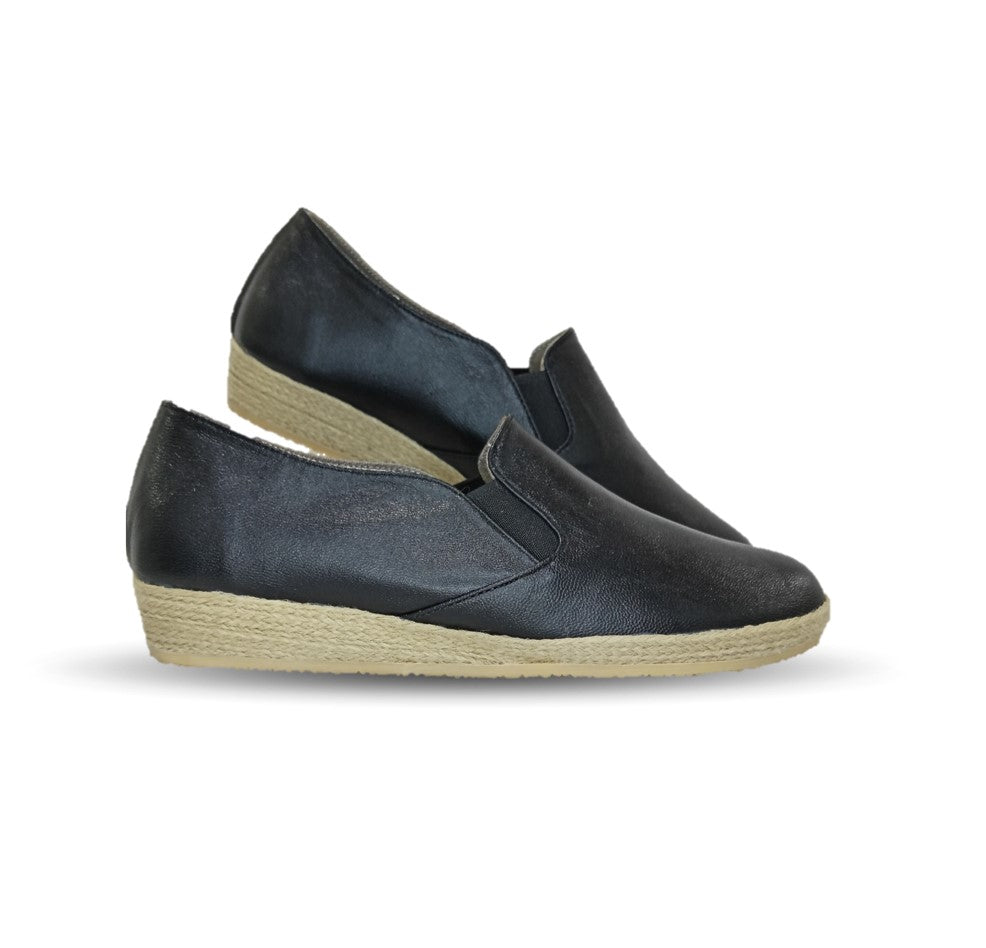 Zapato Casual de piel de cabra con yute natural Lady Christian 334 Negro para mujer