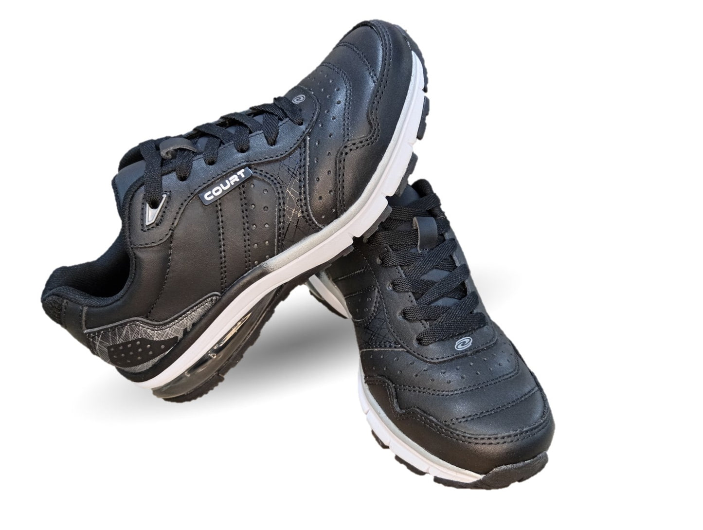 Tenis Deportivo de piel con burbuja de aire Court 7726 Negro/Plata Unisex para mujer y hombre