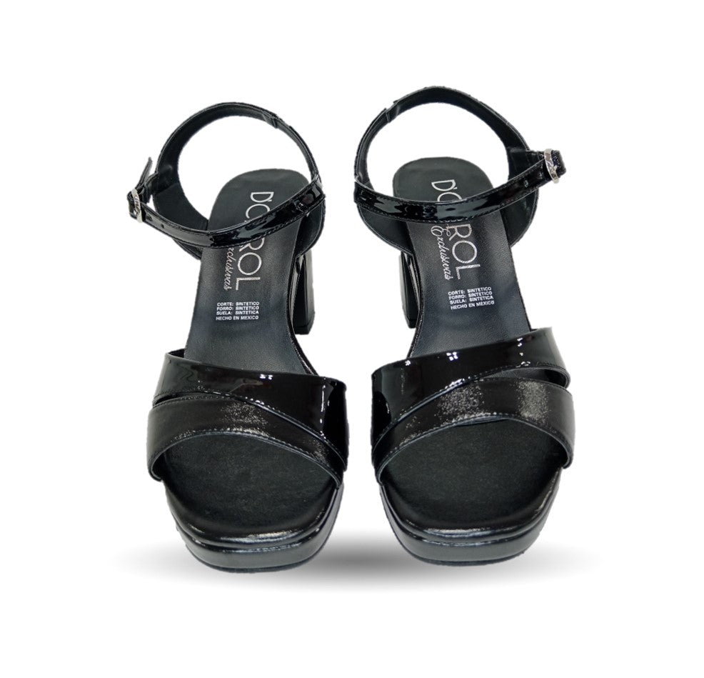 Sandalia con tacón medio D' Carol 5512 Charol Negro/Napa Negro para mujer