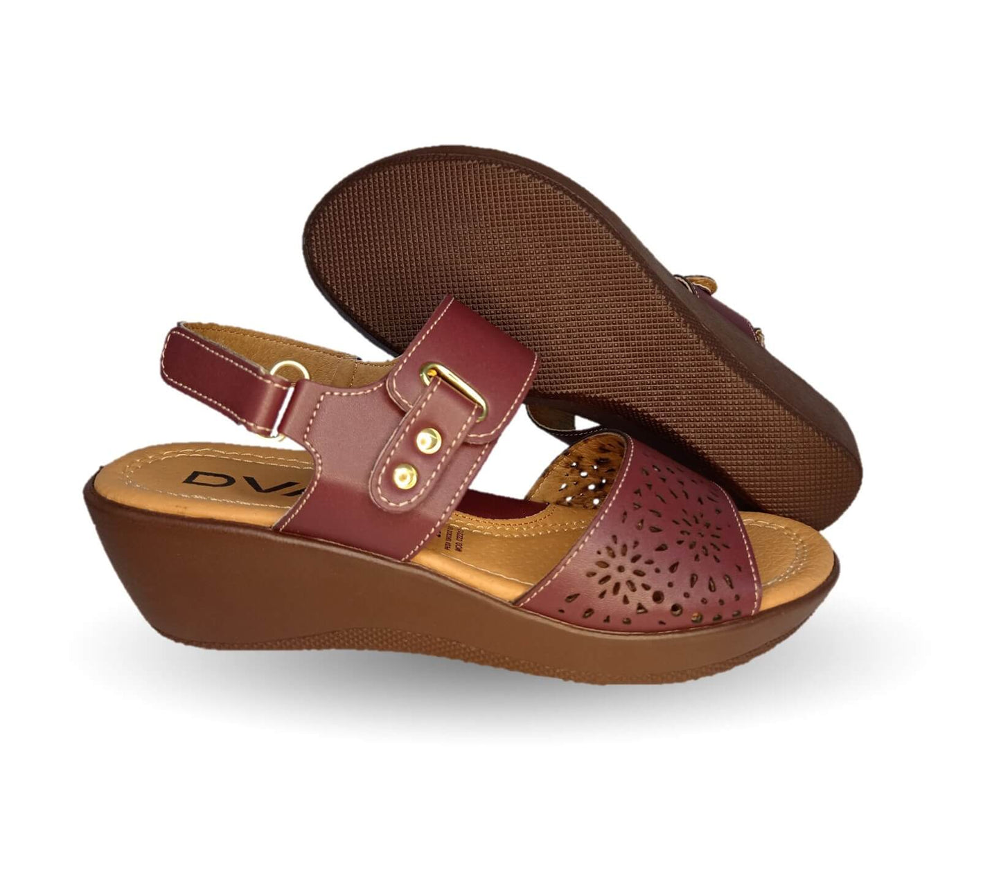 Sandalia con cuña mediana Dva 22313 Merlot para mujer