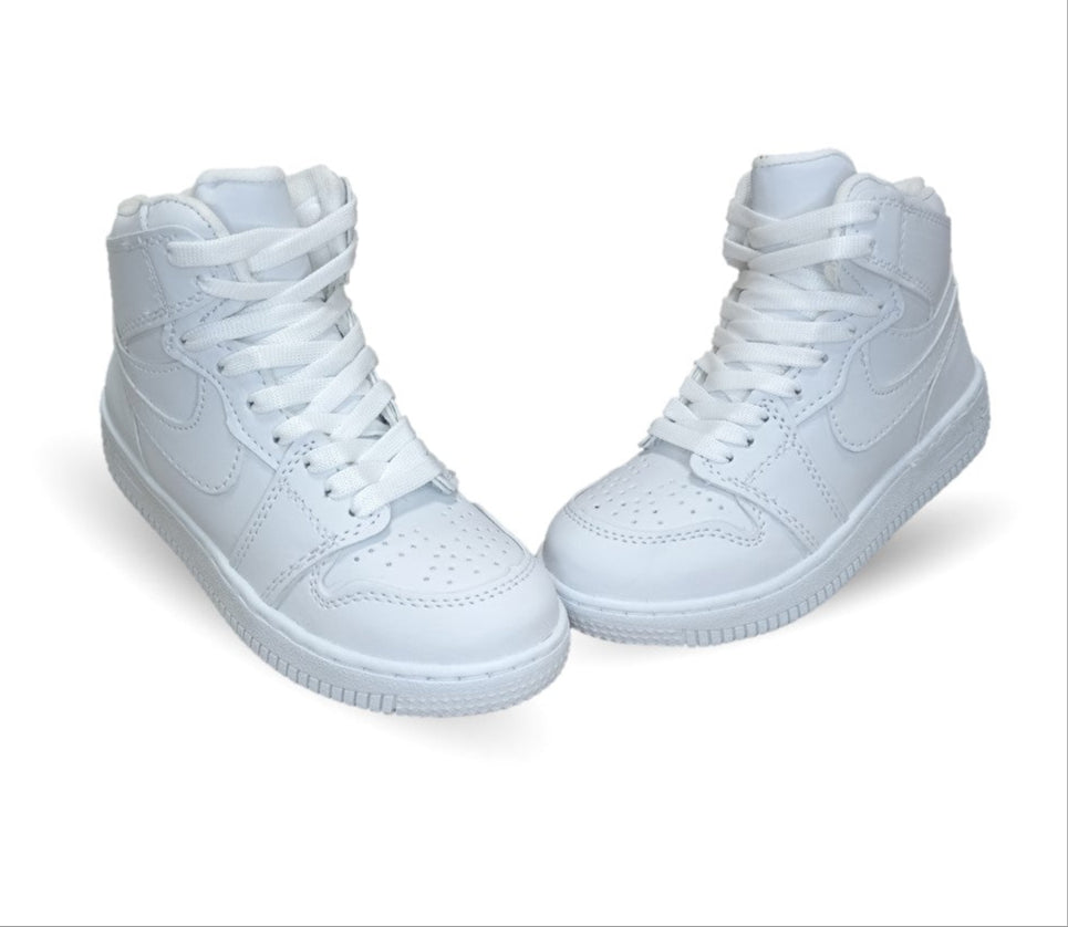 Tenis Escolar y Urbano tipo Bota con agujetas Fridays 950 Blanco/Blanco Unisex para niño y niña