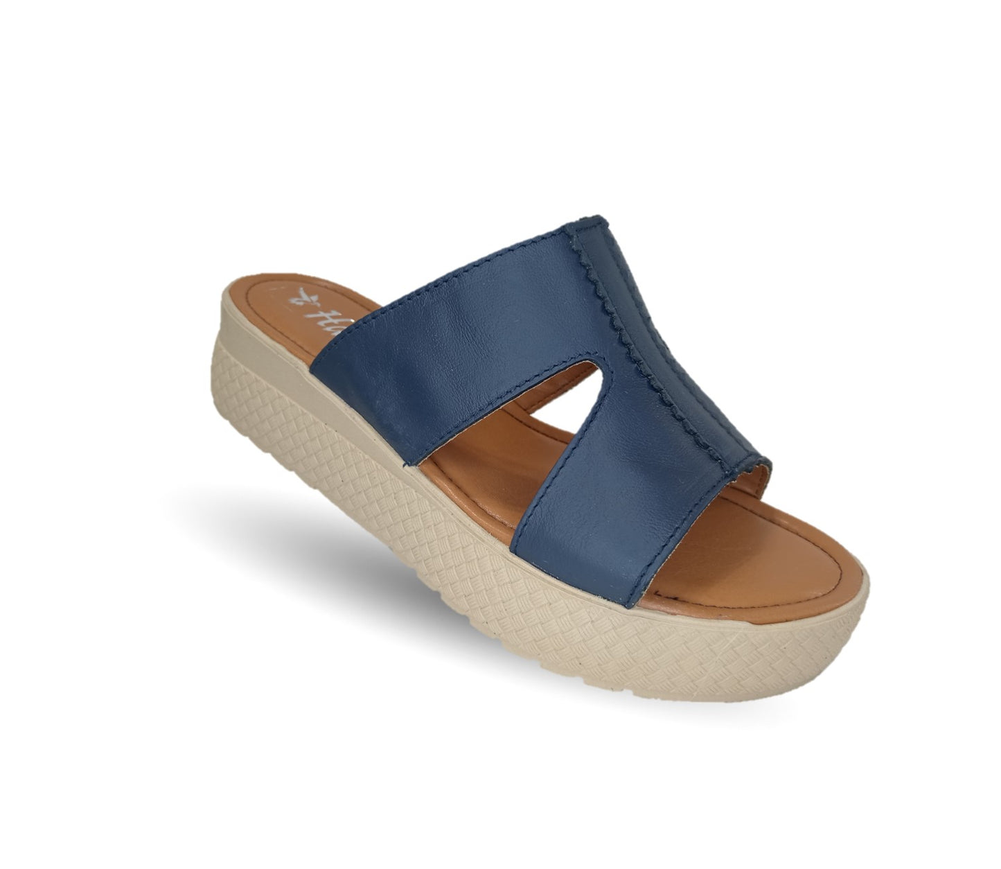 Sandalia de piel con plataforma baja Hannia 1054 Azul para mujer