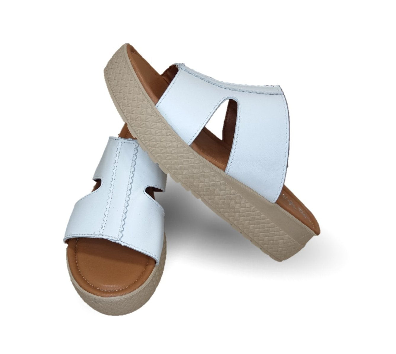 Sandalia de piel con plataforma baja Hannia 1054 Blanco para mujer