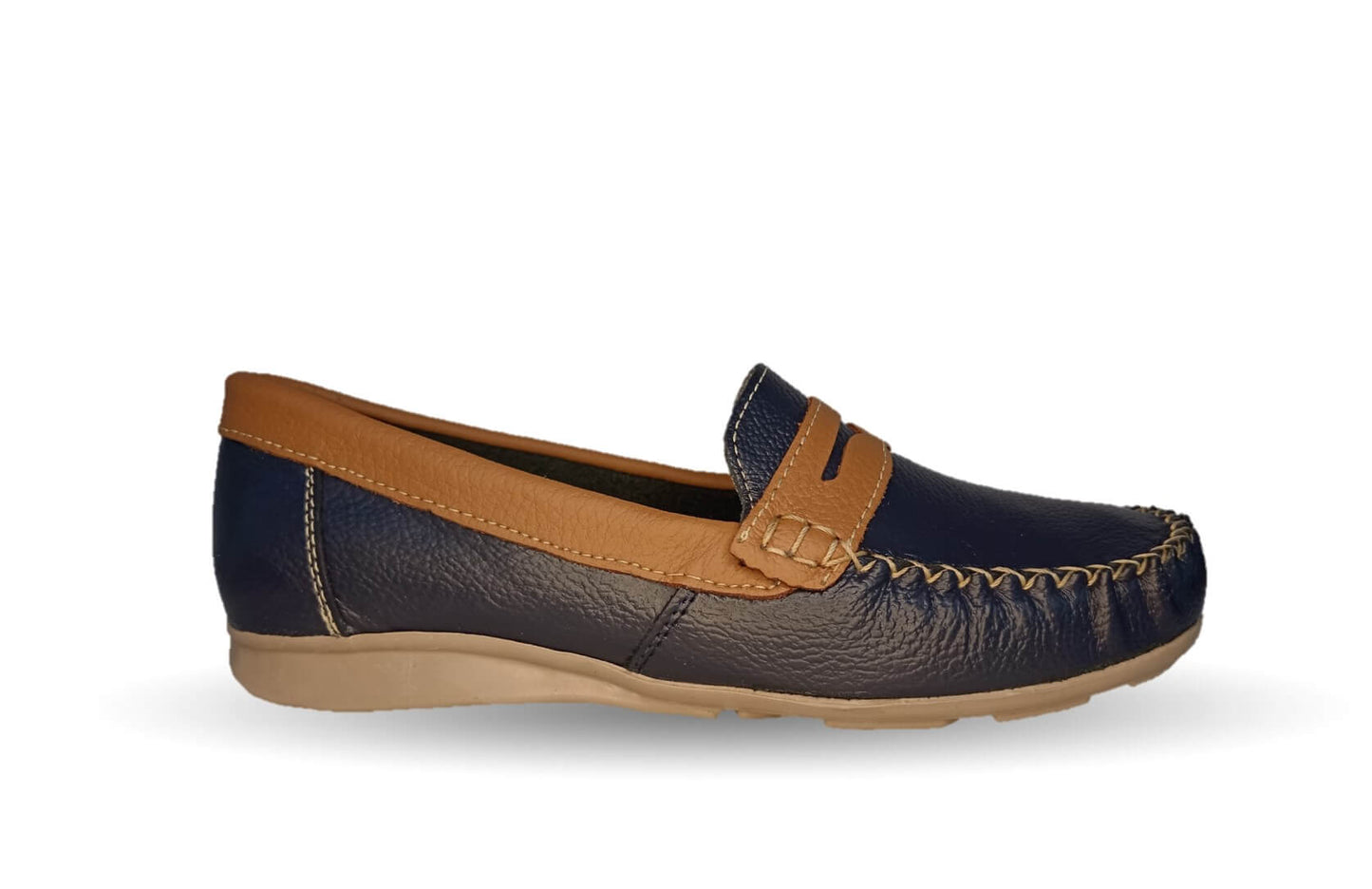Zapato de Confort y Casual de piel Hannia 370 Marino/Miel para mujer