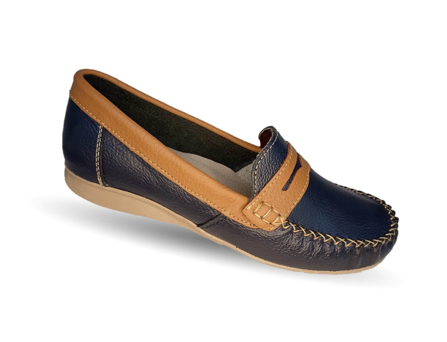 Zapato de Confort y Casual de piel Hannia 370 Marino/Miel para mujer