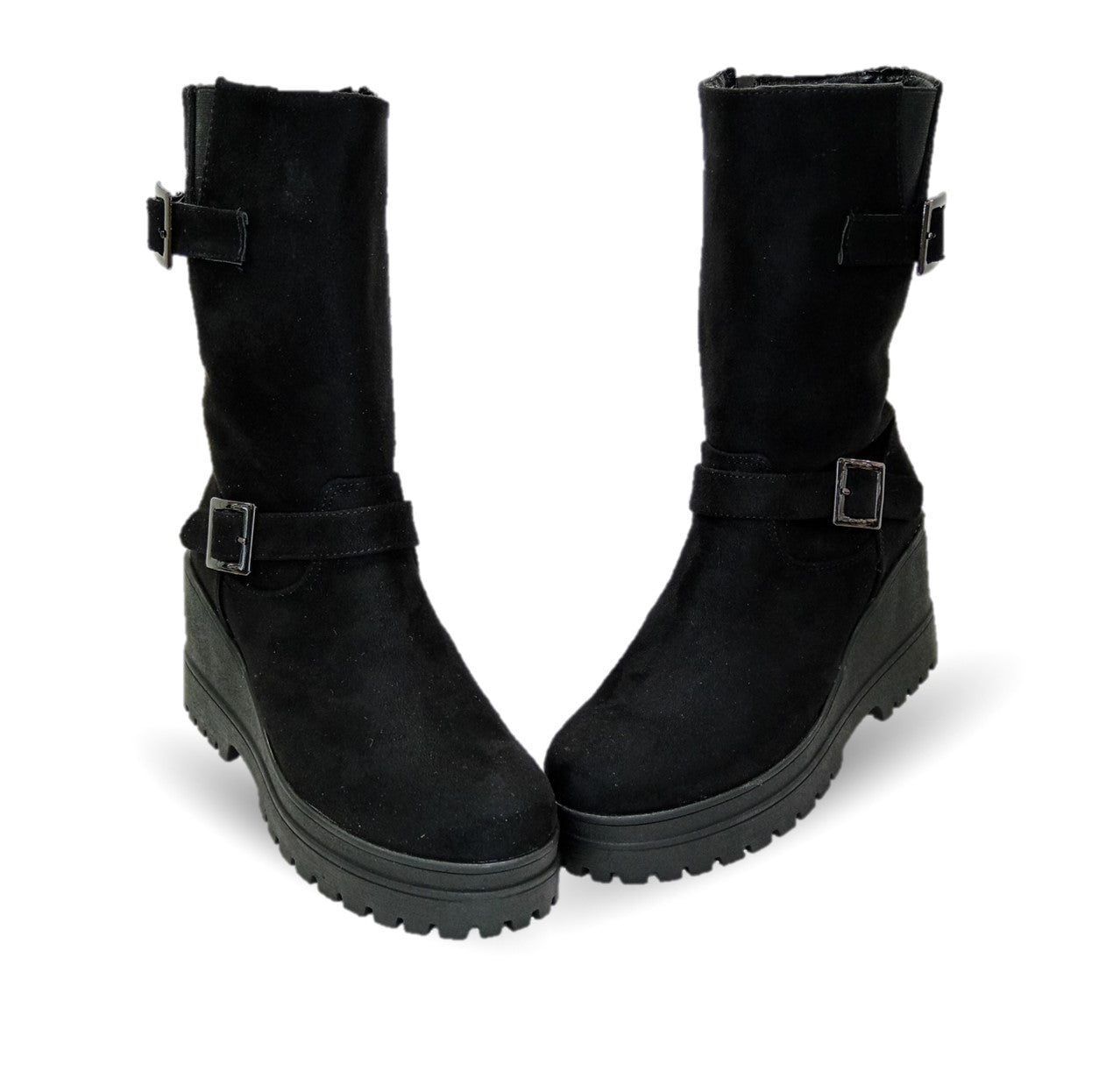 Bota Casual con cierre interno con cuña mediana Itzel 870 Buck Negro para mujer