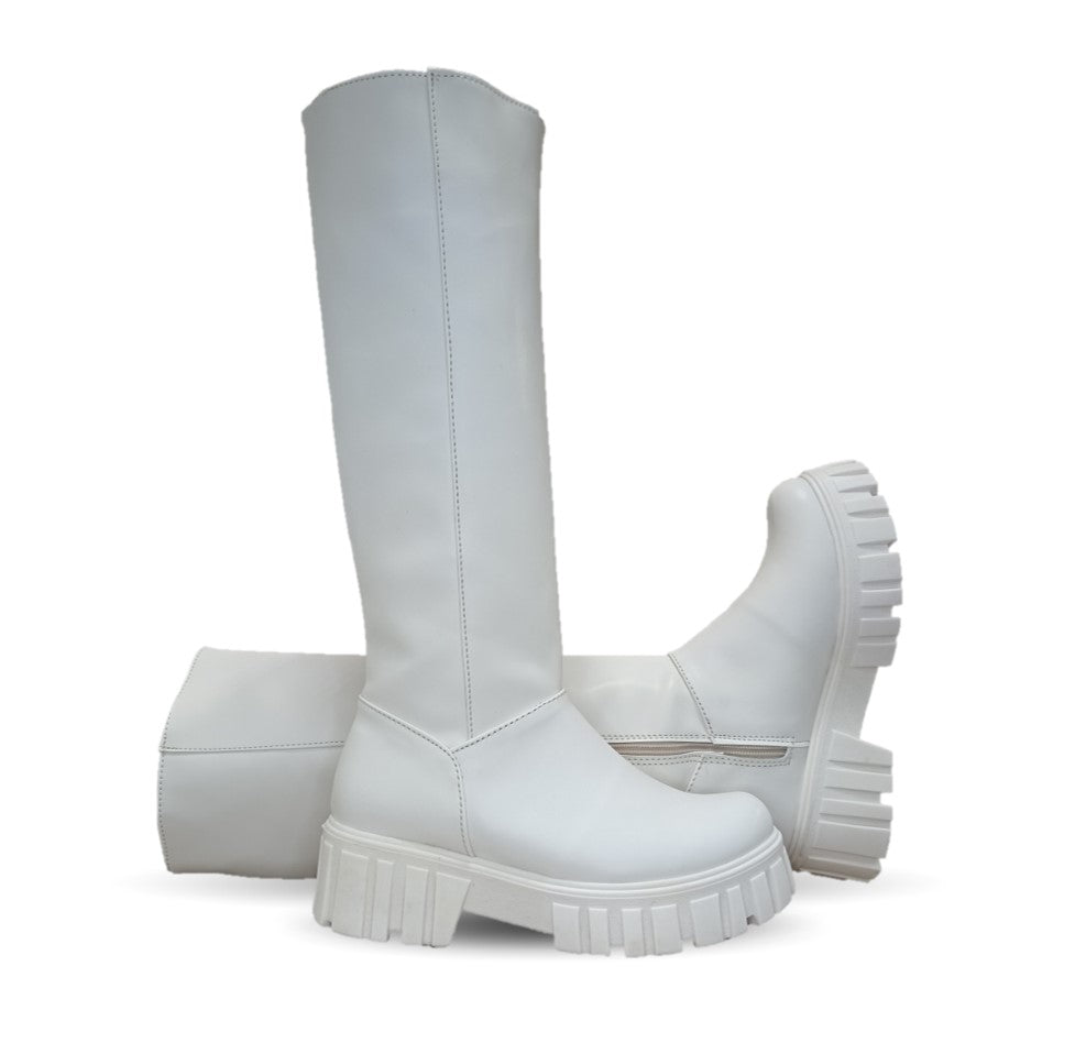 Bota Casual de tubo alto con cierre interno con tacón Itzel 885 Latte para mujer