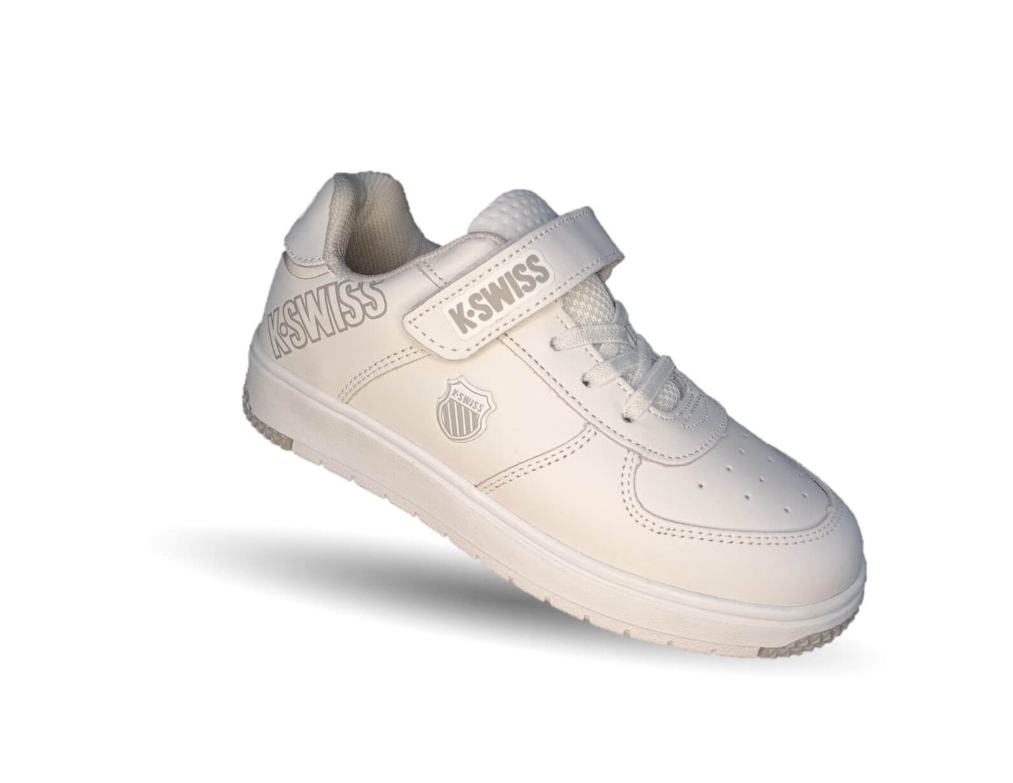 Tenis Urbano y Escolar de piel con agujetas y contactel K Swiss 11 Blanco/Blanco Unisex para niño y niña