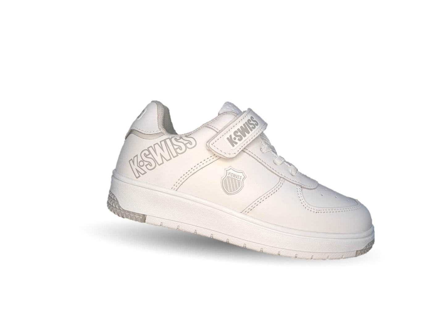 Tenis Urbano y Escolar de piel con agujetas y contactel K Swiss 11 Blanco/Blanco Unisex para niño y niña