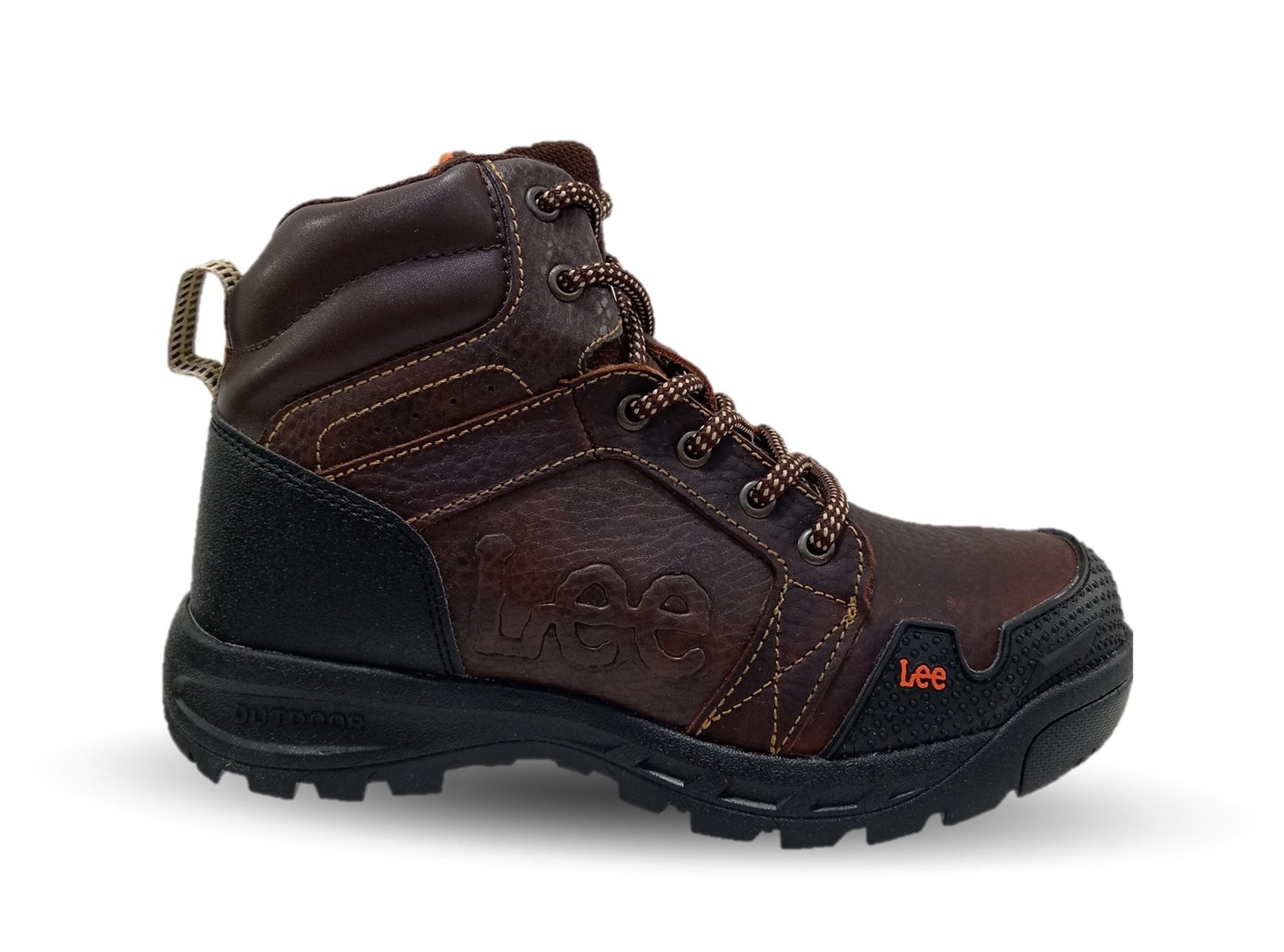 Bota Industrial y Casual de piel con casco de acero Lee 253 Café para hombre
