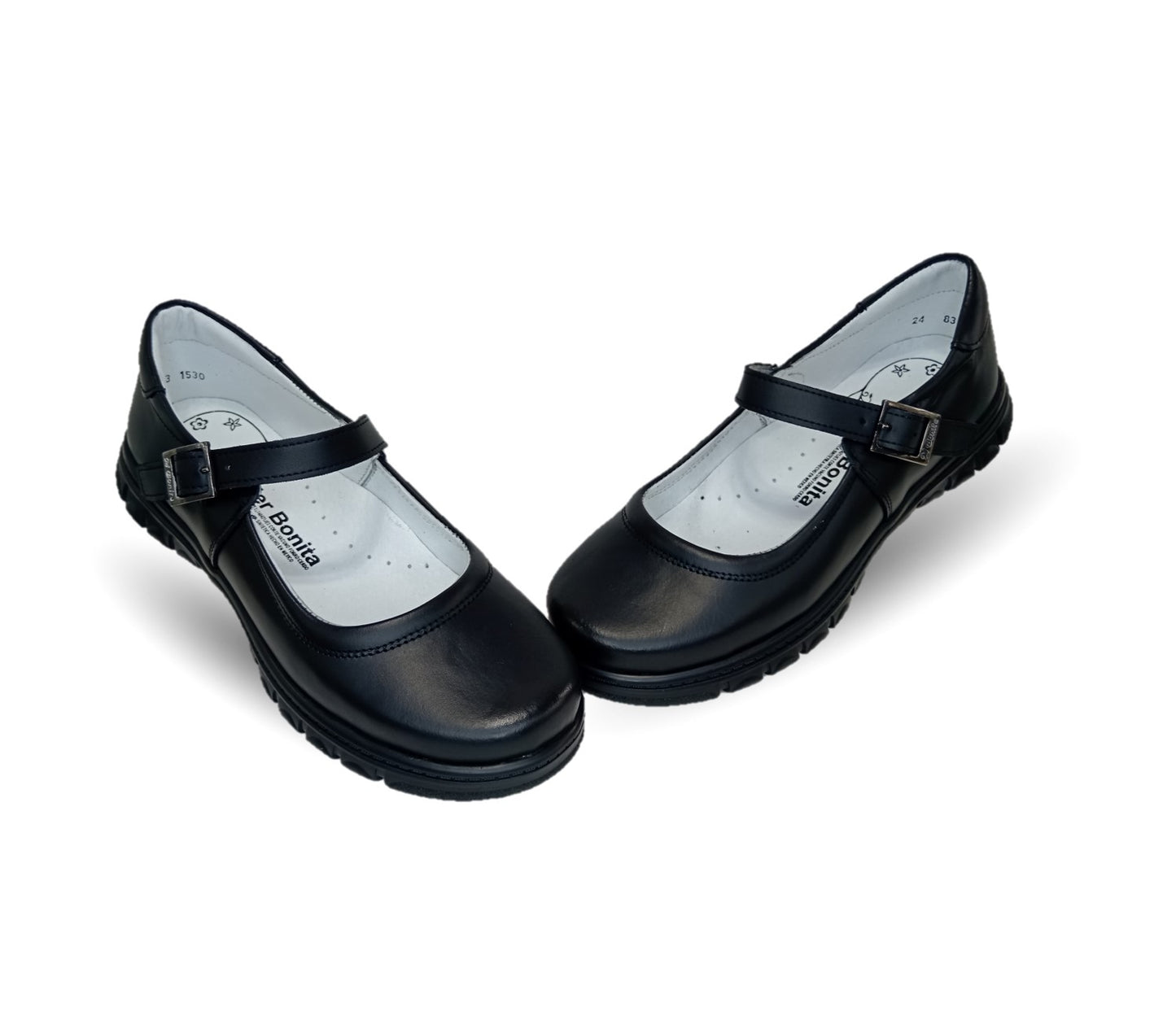Zapato Escolar y Casual de piel con hebilla Mujer Bonita 1530 Negro para niña y mujer