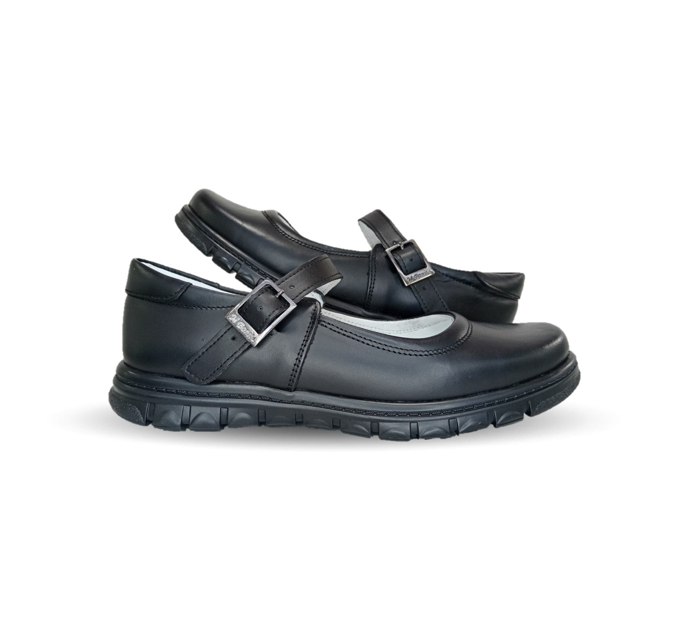 Zapato Escolar y Casual de piel con hebilla Mujer Bonita 1530 Negro para niña y mujer