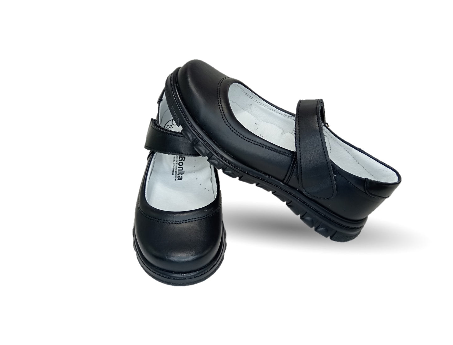 Zapato Escolar y Casual de piel con contactel Mujer Bonita 1531 Negro para niña y mujer