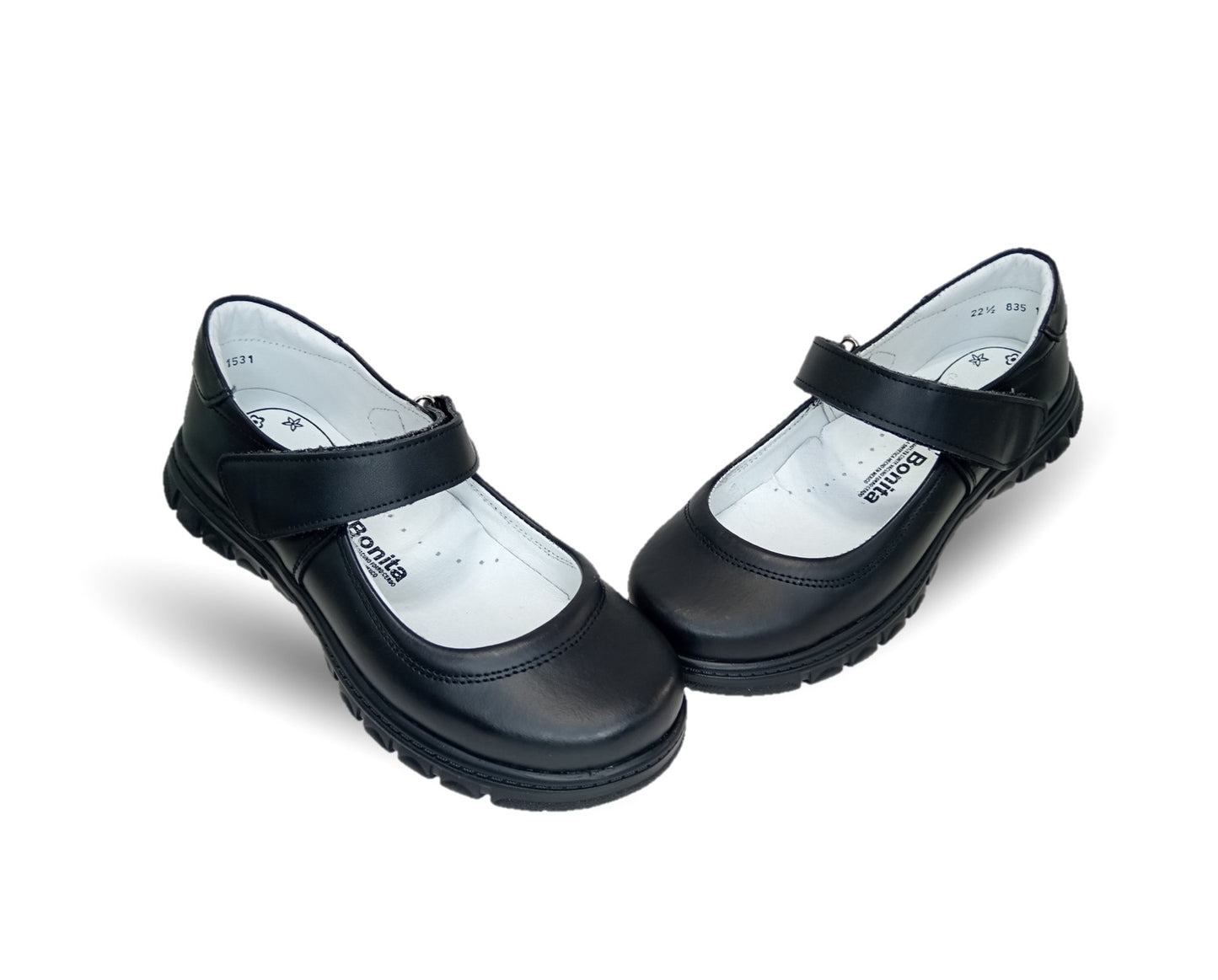 Zapato Escolar y Casual de piel con contactel Mujer Bonita 1531 Negro para niña y mujer