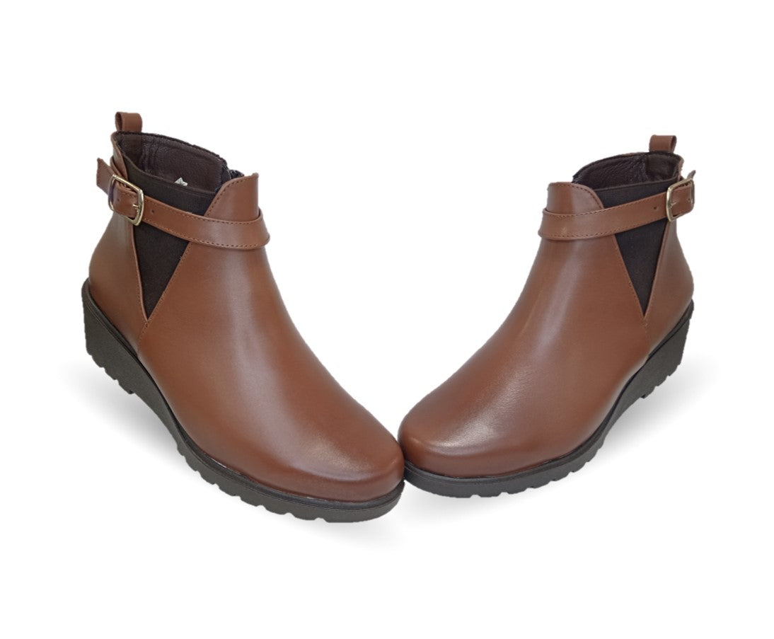 Bota Casual de moda de piel bovino con cuña mediana Pullman 436 Camel para mujer