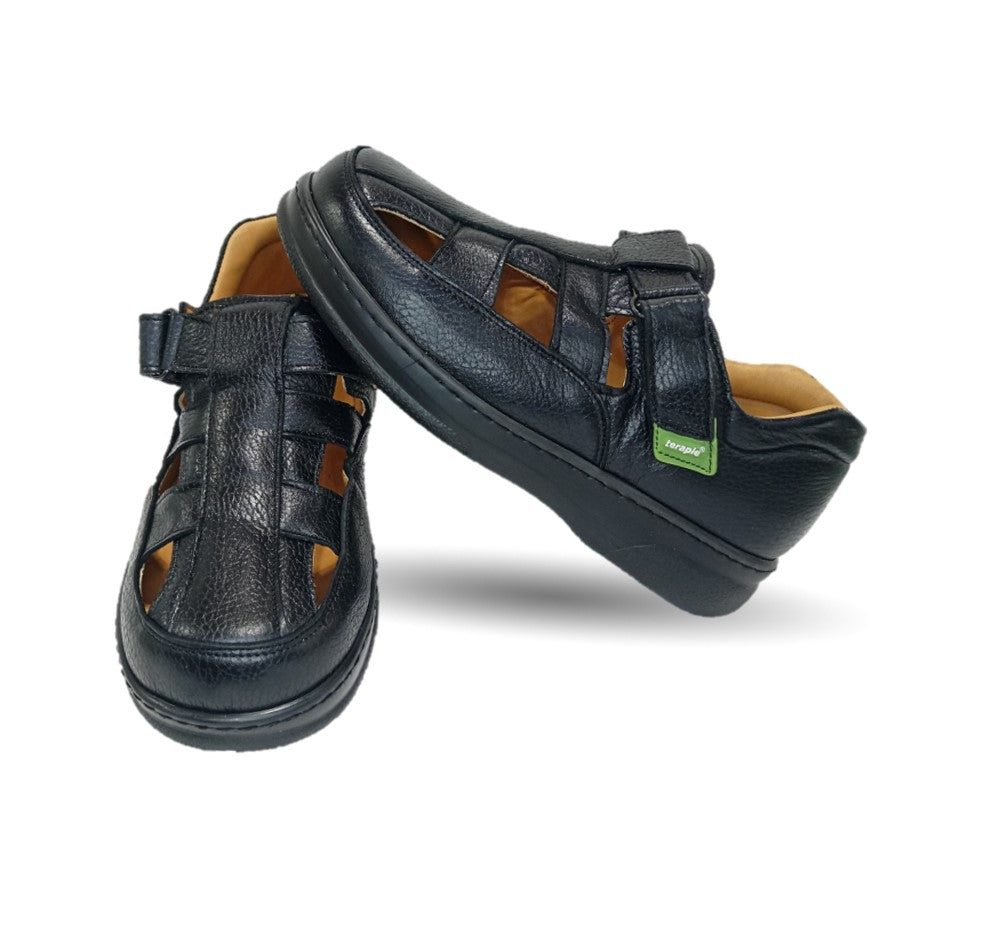 Zapato Terapéutico tipo Sandalia para pie Diabético o Lastimado de piel de cordero Terapie 224 Negro para hombre