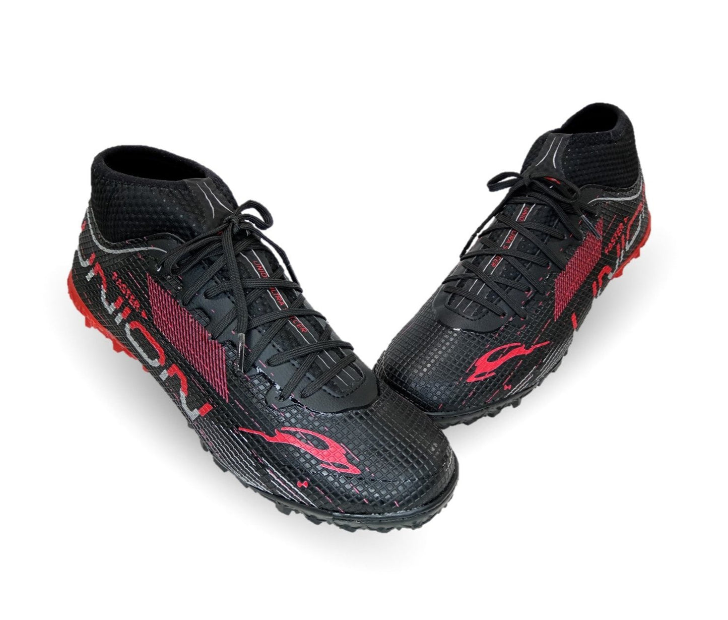 Tenis de Futbol tipo Calcetín con multitacos Union 2070 Negro/Rojo/Plata para hombre